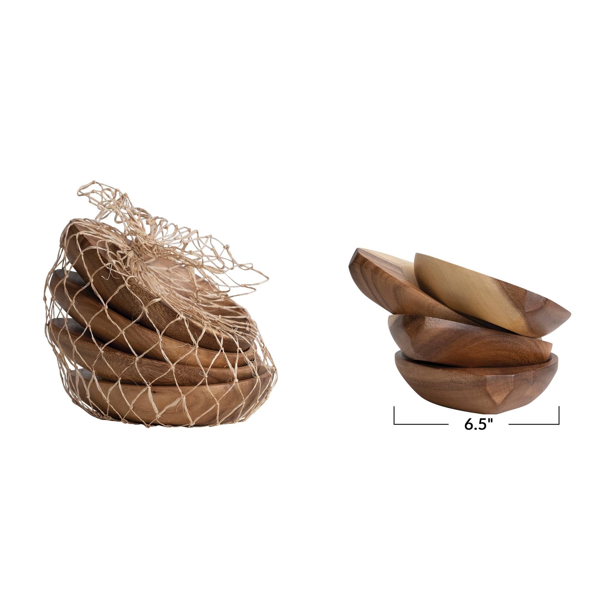 Hello Honey® 6.5" Natural Round Acacia Wood Trays, 4ct.